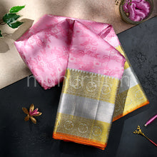 Load image into Gallery viewer, Kanjivaram Light Pink Silk Saree with Silver Grey