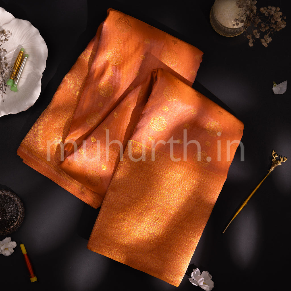 Kanjivaram Orange Silk Saree