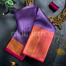 Load image into Gallery viewer, Kanjivaram Violet Silk Saree with Rose