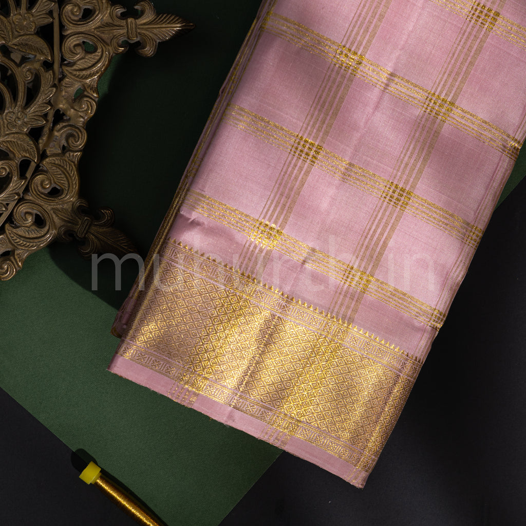 Premium Light Pink Pure Silk Dhoti with Angavastram