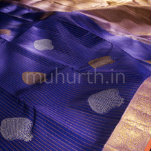 Load image into Gallery viewer, Violet Vari Stripes Pure Kanjivaram Silk Saree with Lavender