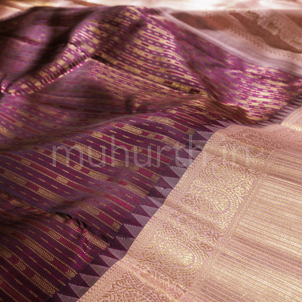 Magenta Pure Kanjivaram Silk Saree with Peach