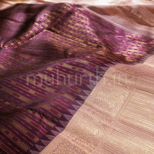 Load image into Gallery viewer, Magenta Pure Kanjivaram Silk Saree with Peach