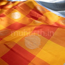 Load image into Gallery viewer, Mango Yellow Pure Kanjivaram Silk Saree with Red
