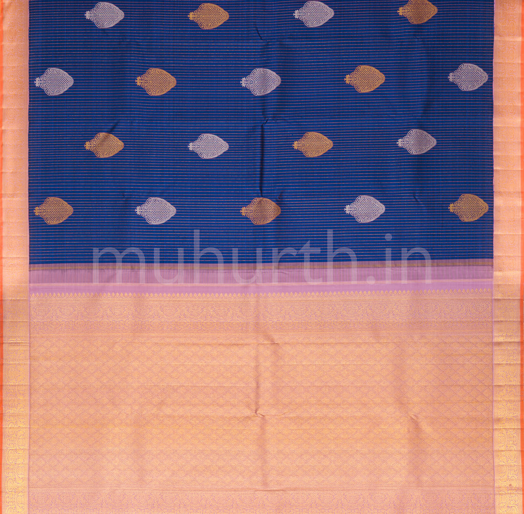 Violet Vari Stripes Pure Kanjivaram Silk Saree with Lavender