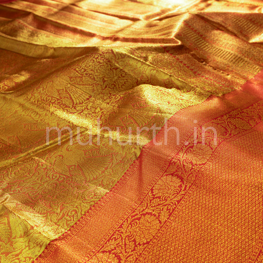 Bright Red Tissue Kanjivaram Saree