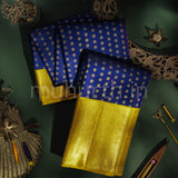 Violet Pure Kanjivaram Silk Saree with Golden Mustard