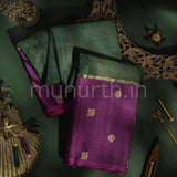 Green Pure Kanjivaram Silk Saree with Magenta