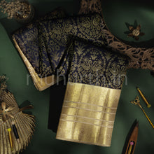 Load image into Gallery viewer, Black Pure Kanjivaram Silk Saree with Tussar White