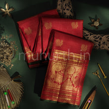 Load image into Gallery viewer, Bright Red Pure Kanjivaram Silk Saree with Green