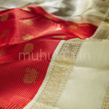 Load image into Gallery viewer, Bright Red Pure Zari Vaira-Oosi Kanjivaram Silk Saree with Off- White