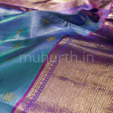Load image into Gallery viewer, Peacock Blue Pure Kanjivaram Silk Saree with Meenakshi