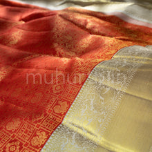 Load image into Gallery viewer, Orange Pure Kanjivaram Silk Saree with Tussar White