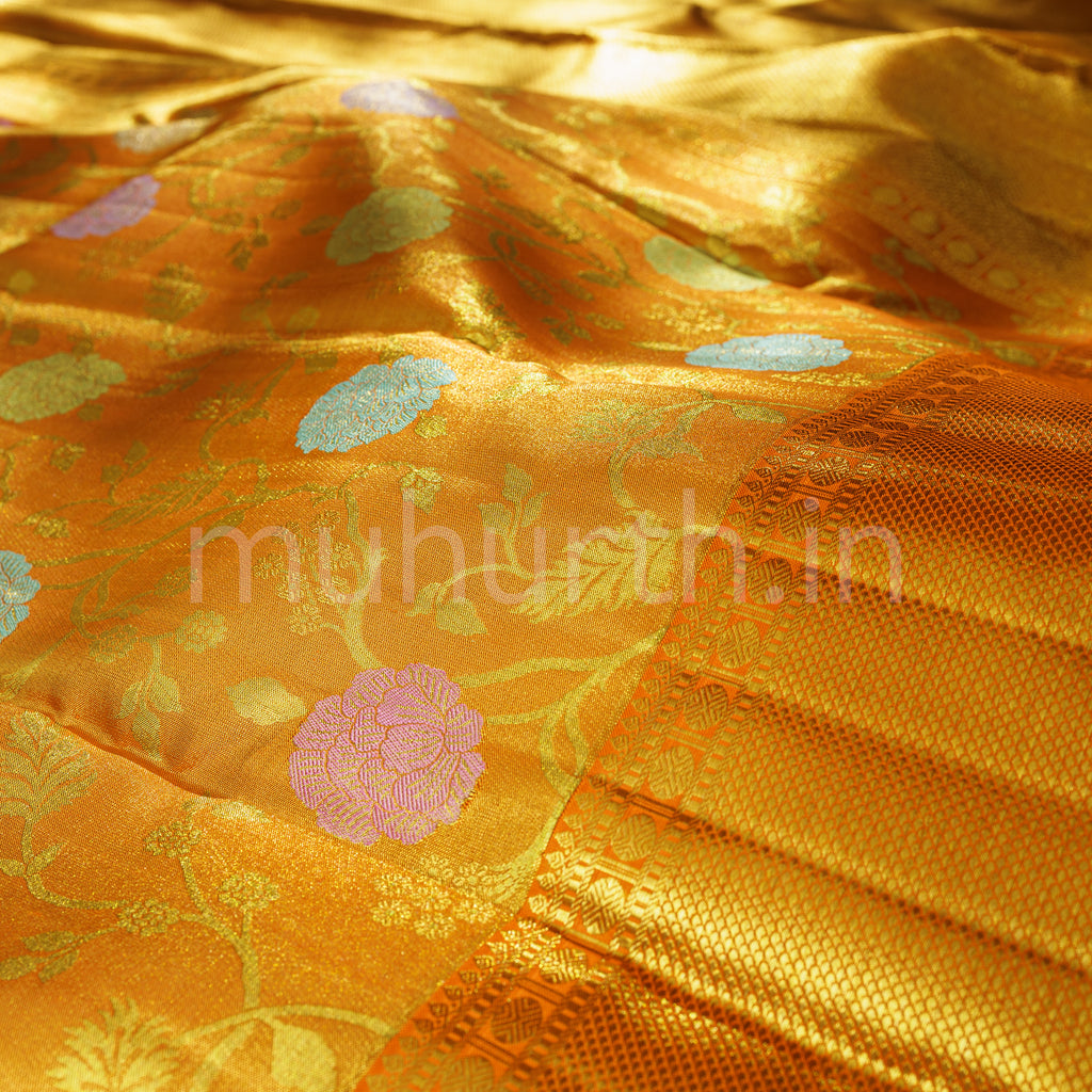 Orange Tissue Pure Kanjivaram Silk Saree