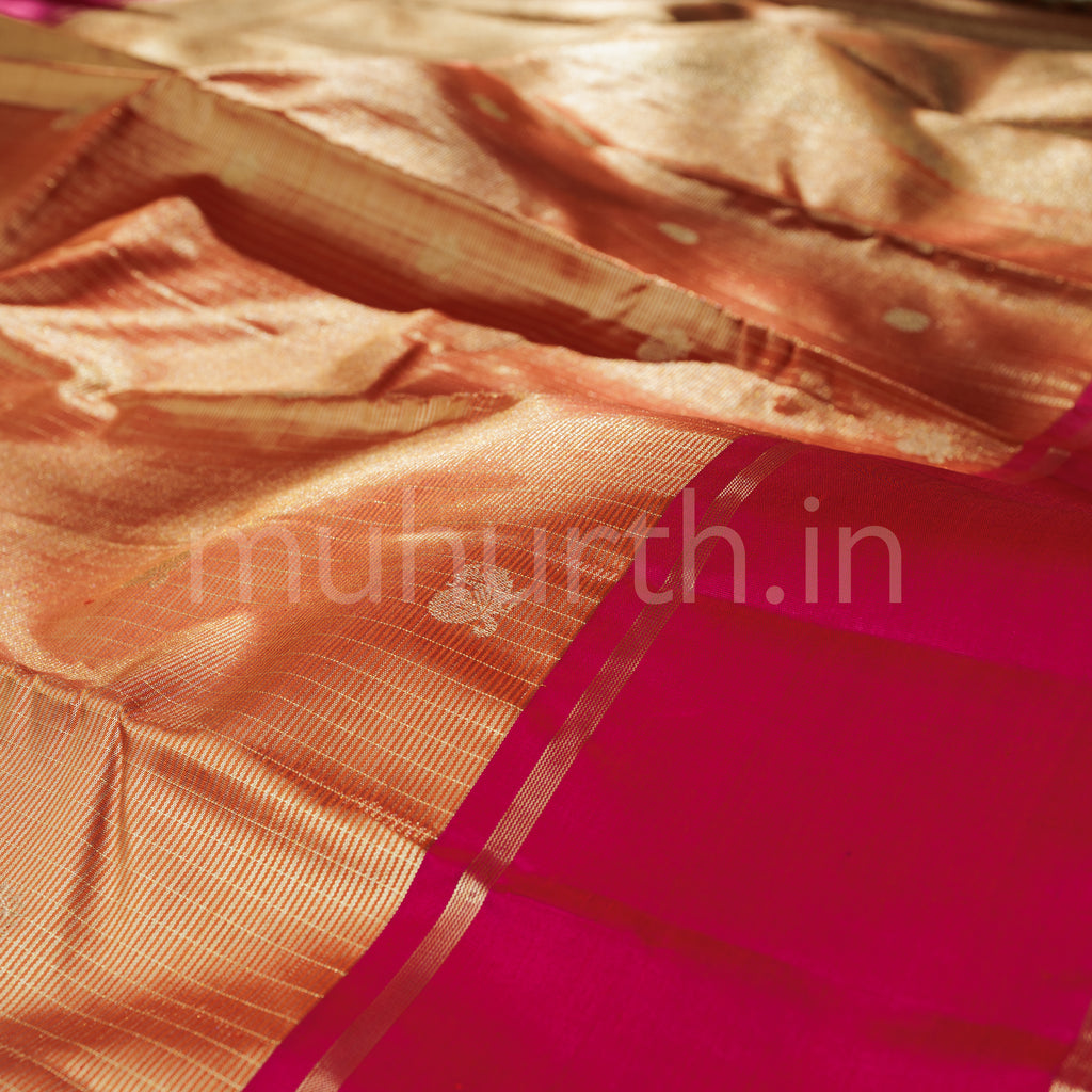 Orange Pure Kanjivaram Silk Saree with Rose