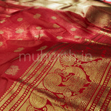 Load image into Gallery viewer, Bright Red Pure Kanjivaram Silk Saree with Green