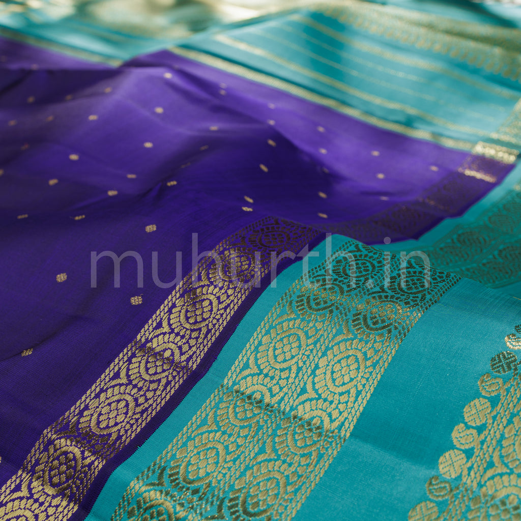 Meenakshi Violet Pure Zari Kanjivaram Silk Saree with Ananda
