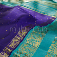 Load image into Gallery viewer, Meenakshi Violet Pure Zari Kanjivaram Silk Saree with Ananda
