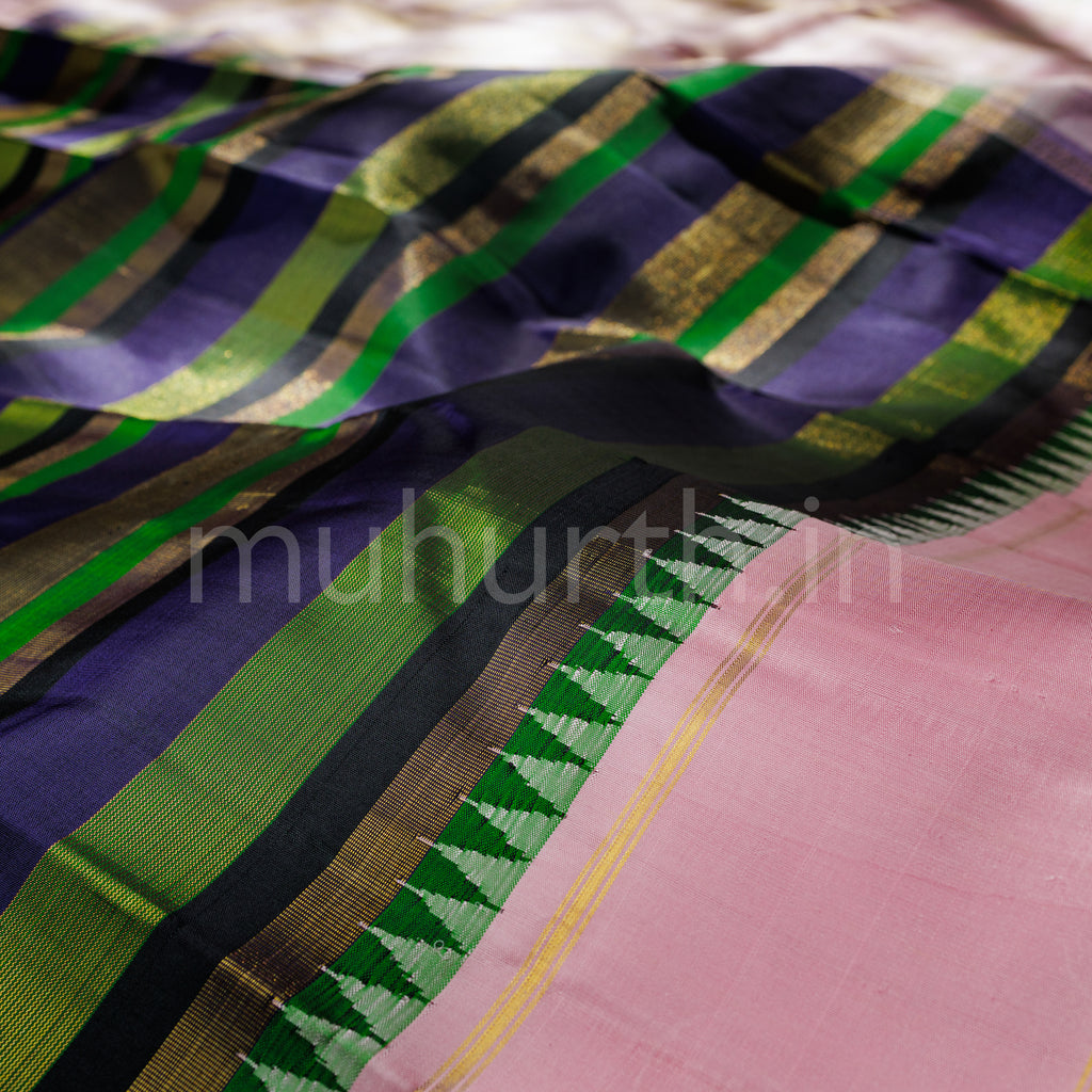 Multi Colour Pure Kanjivaram Silk Saree with Pink