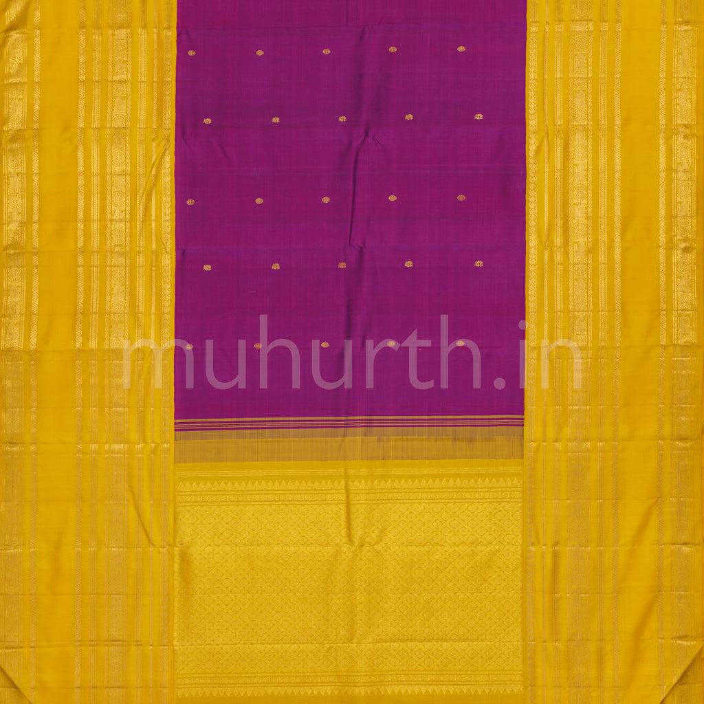 Magenta Pure Kanjivaram Silk Saree with Golden Mustard
