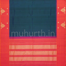 Load image into Gallery viewer, Peacock Green Pure Kanjivaram Silk Saree with Rose Orange
