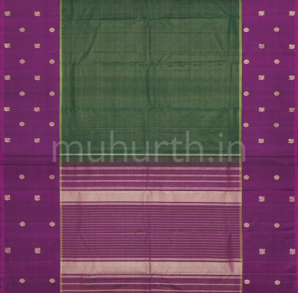 Green Pure Kanjivaram Silk Saree with Magenta