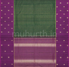 Load image into Gallery viewer, Green Pure Kanjivaram Silk Saree with Magenta