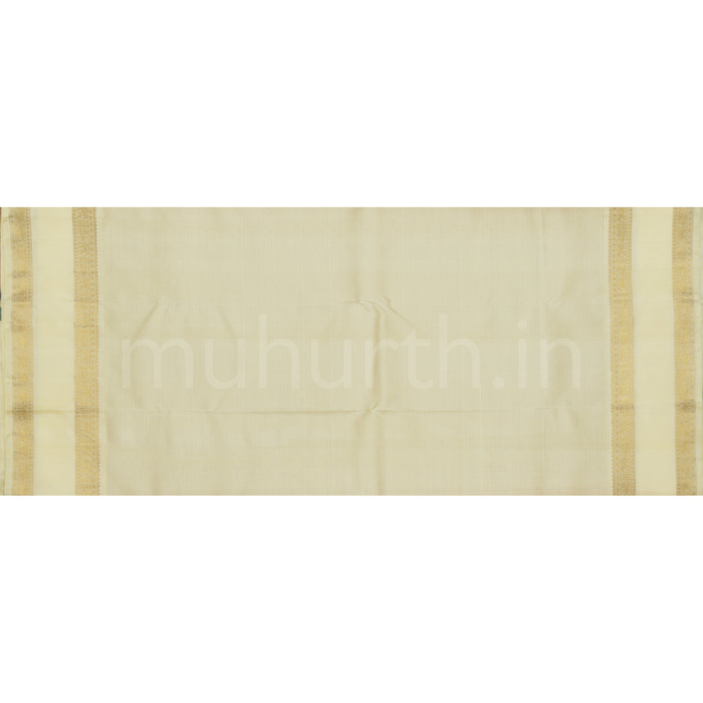 Bright Red Pure Zari Vaira-Oosi Kanjivaram Silk Saree with Off- White