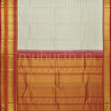 Load image into Gallery viewer, Off- White Veldhari Pure Kanjivaram Silk Saree with Bright Red