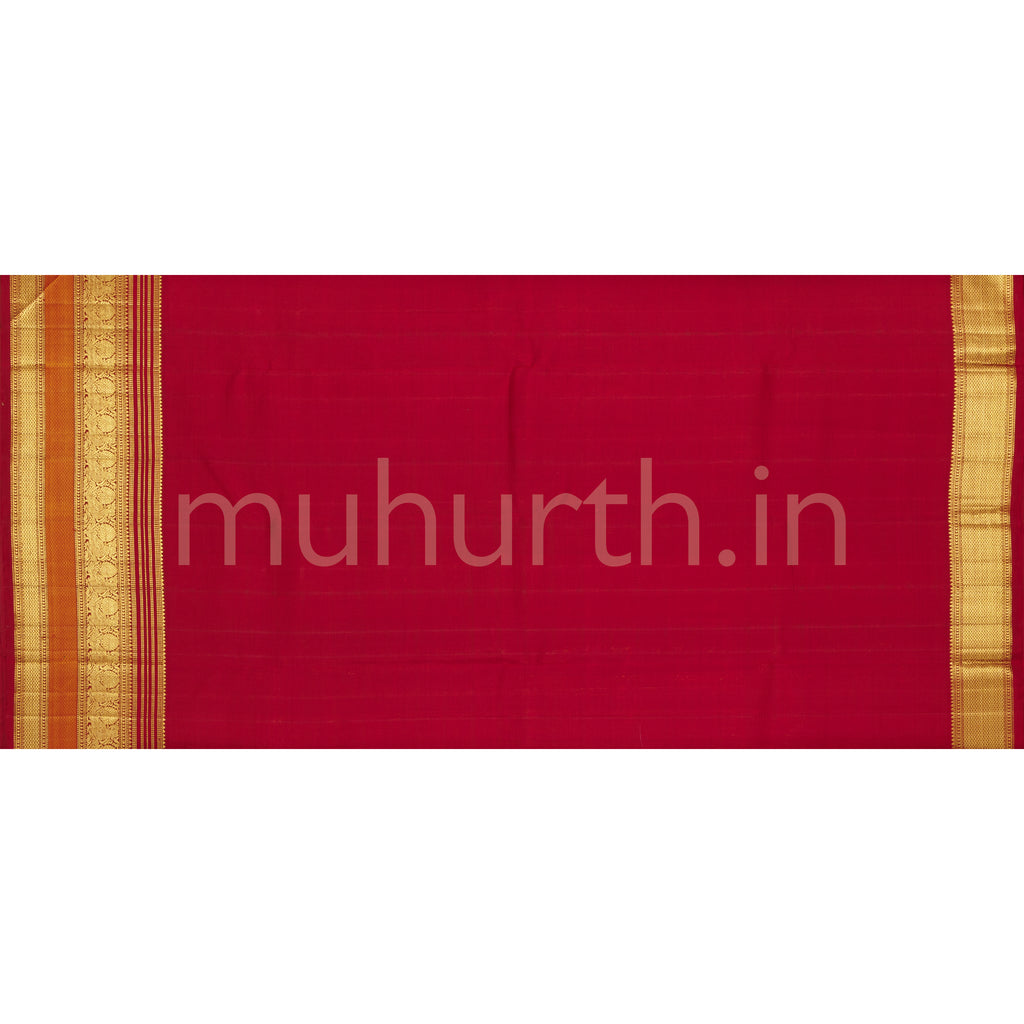 Off- White Veldhari Pure Kanjivaram Silk Saree with Bright Red
