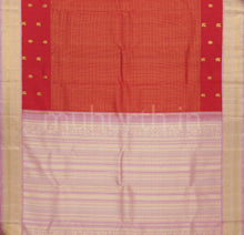 Load image into Gallery viewer, Bright Red Pure Kanjivaram Silk Saree with Peach