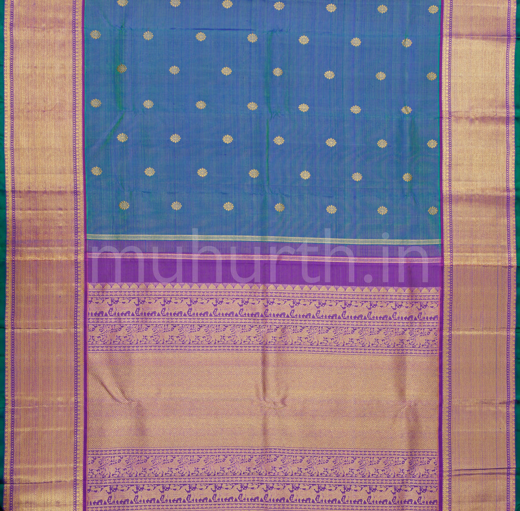 Peacock Blue Pure Kanjivaram Silk Saree with Meenakshi
