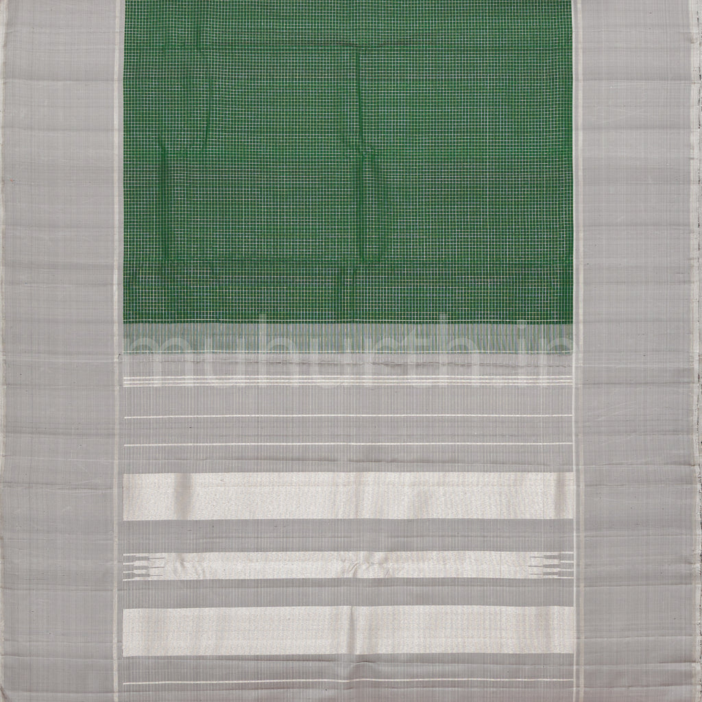 Dark Green Pure Kanjivaram Silk Saree with Grey