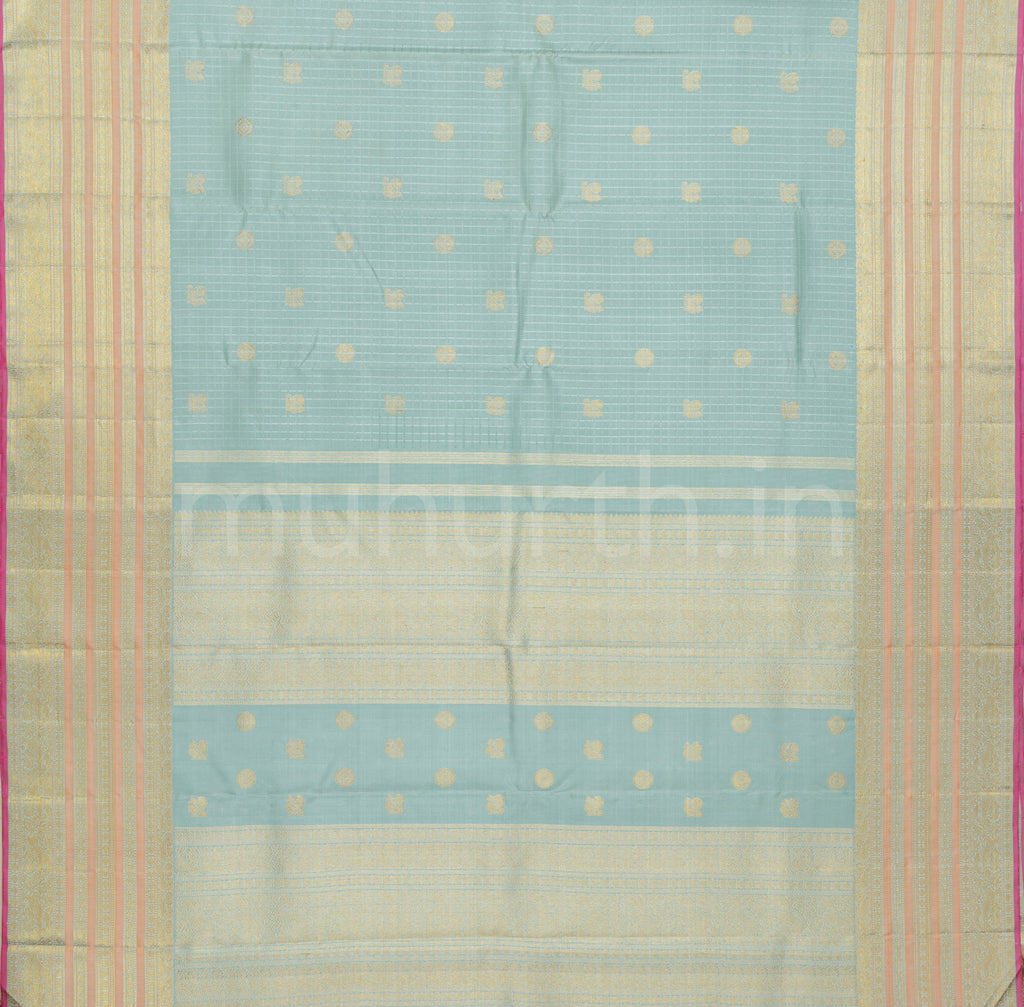 Sea Green Pure Zari Kanjivaram Silk Saree with Brown