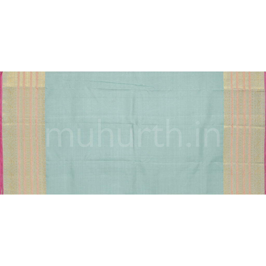 Sea Green Pure Zari Kanjivaram Silk Saree with Brown