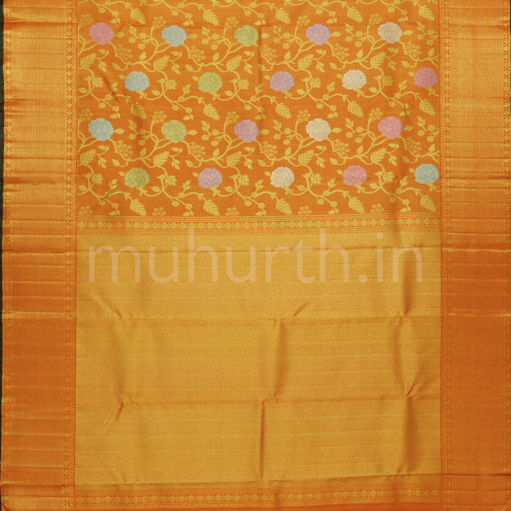 Orange Tissue Pure Kanjivaram Silk Saree