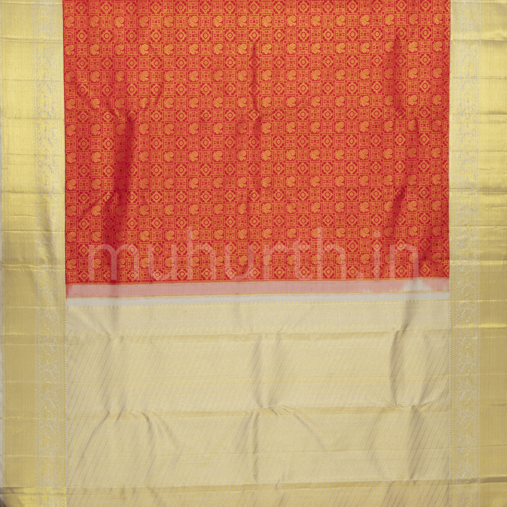 Orange Pure Kanjivaram Silk Saree with Tussar White