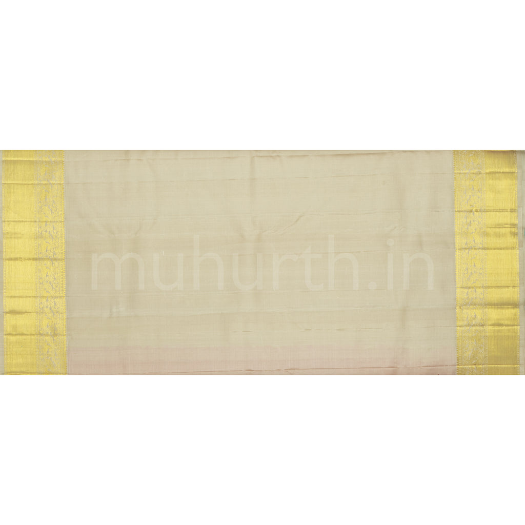 Orange Pure Kanjivaram Silk Saree with Tussar White