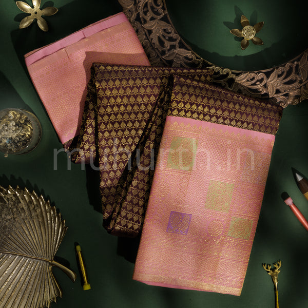 Pakku Pure Kanjivaram Silk Saree with Peach