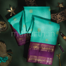 Load image into Gallery viewer, Ananda Blue Pure Zari Kanjivaram Silk Saree with Magenta