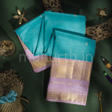 Sea Blue Pure Kanjivaram Silk Saree with Lavender