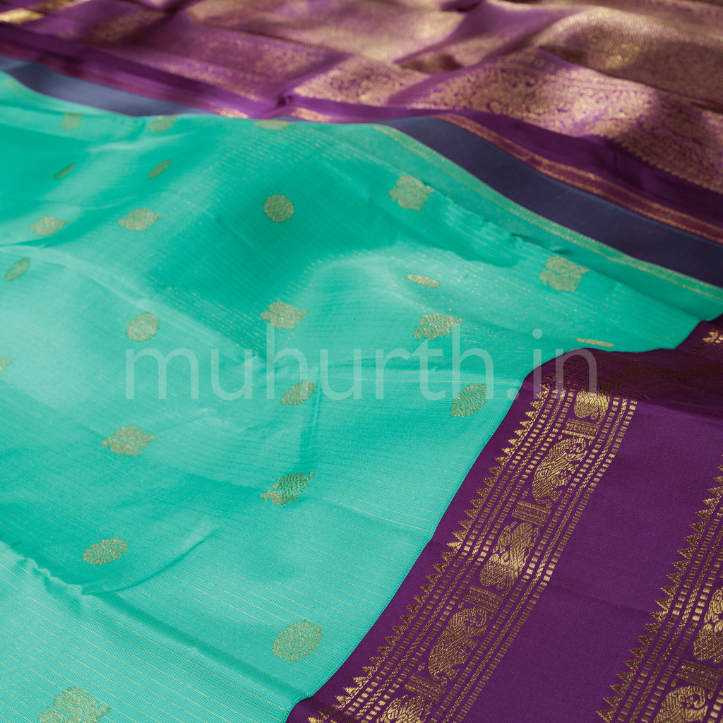 Ananda Blue Pure Zari Kanjivaram Silk Saree with Magenta