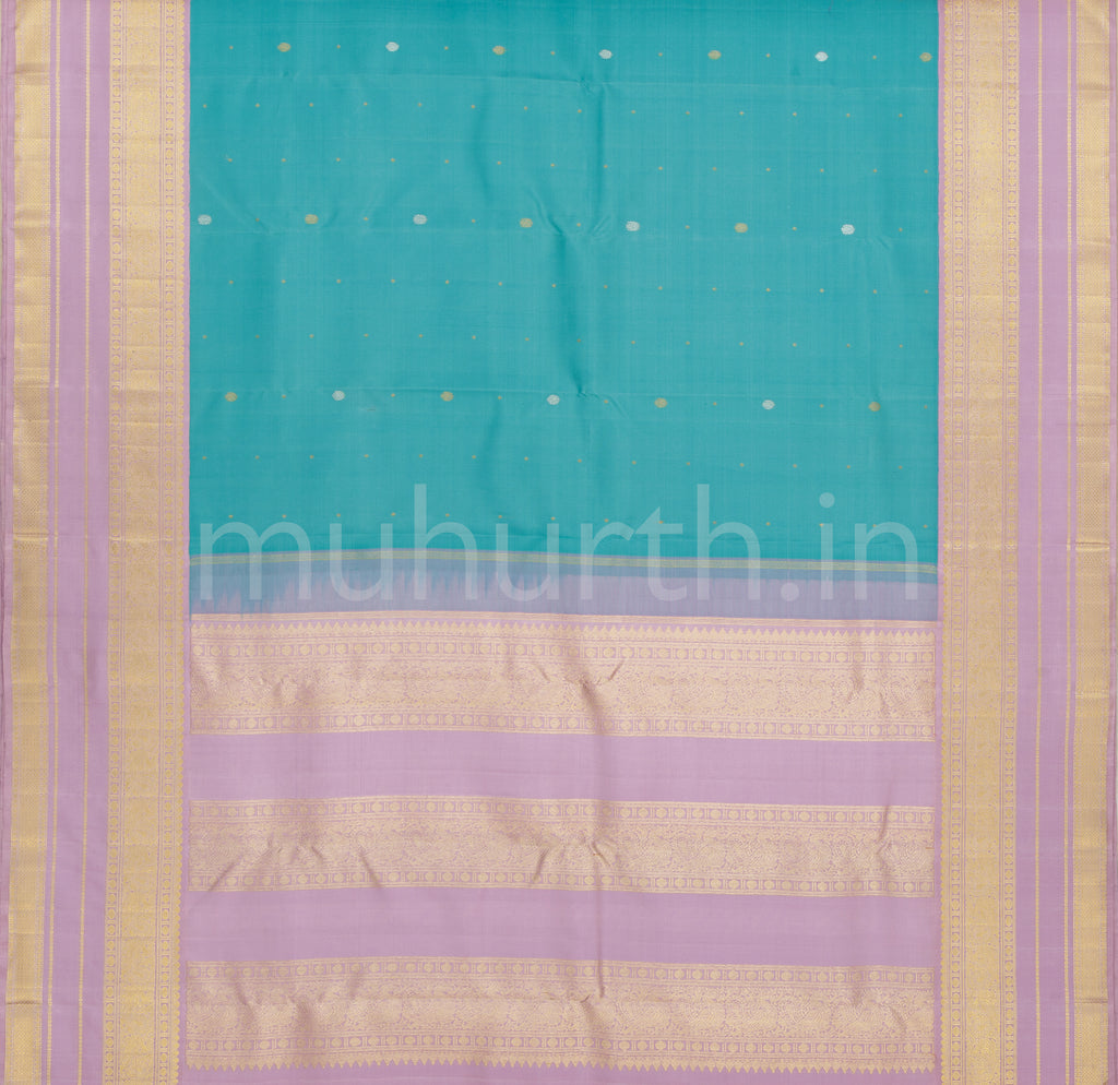 Sea Blue Pure Kanjivaram Silk Saree with Lavender