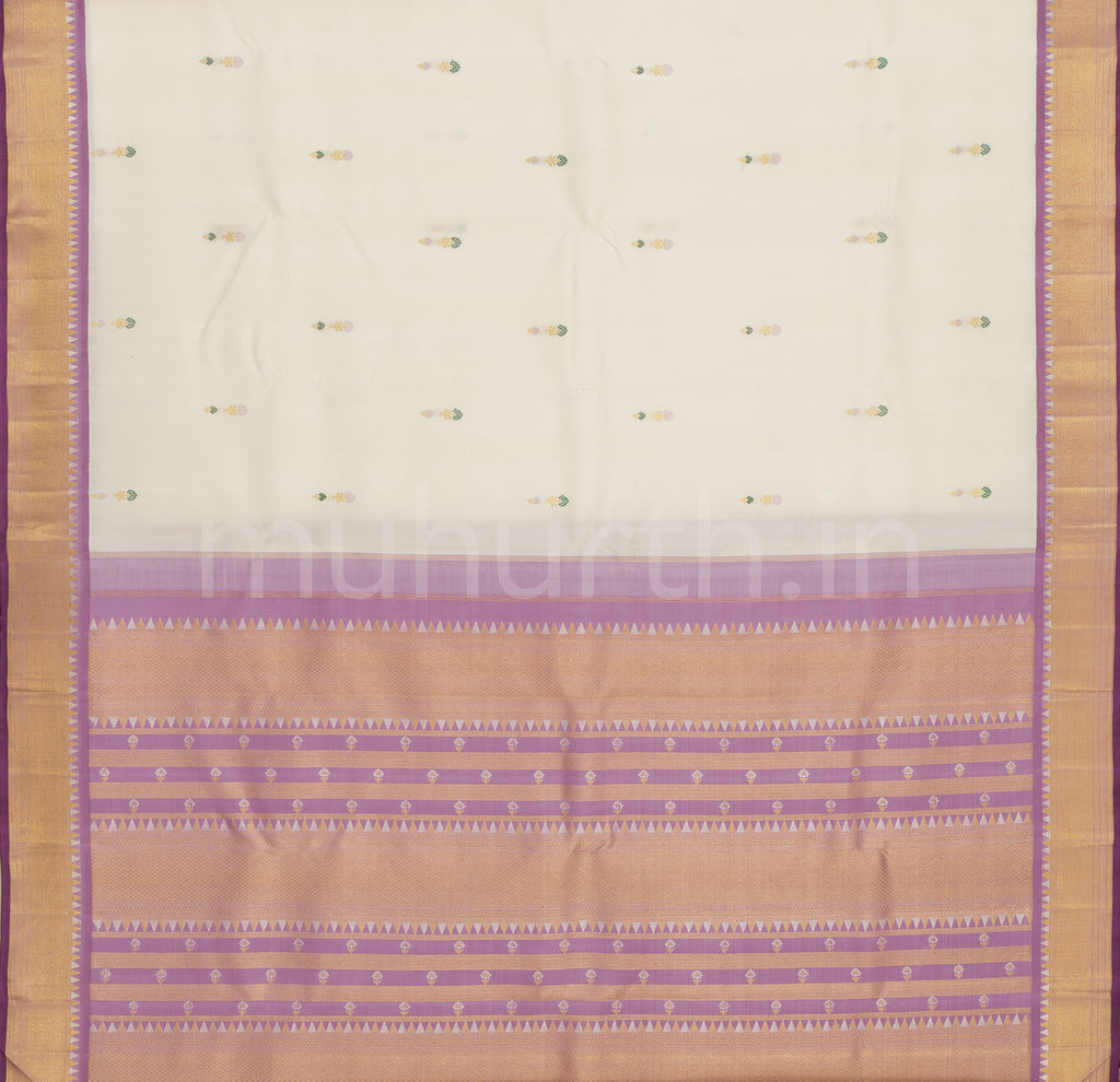 Off-White Pure Kanjivaram Silk Saree with Lavender