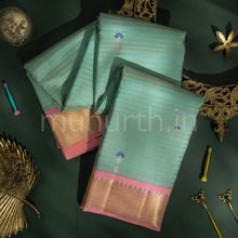 Load image into Gallery viewer, Sea Green Pure Kanjivaram Silk Saree with Light Pink