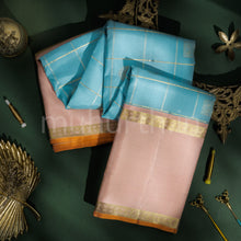Load image into Gallery viewer, Powder Blue Pure Zari Kanjivaram Silk Saree with Light Peach