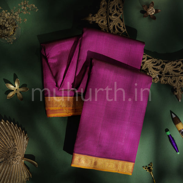 Magenta Pure Kanjivaram Silk Saree with Golden Mustard