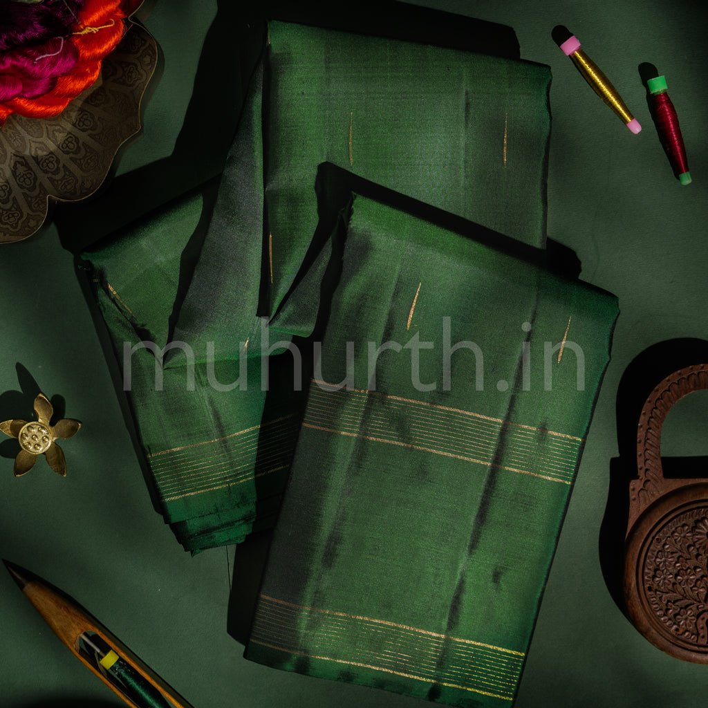 Dark Green Pure Zari Kanjivaram Silk Saree