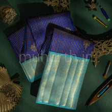 Load image into Gallery viewer, Vijaya Blue Vaira Oosi Checks Pure Kanjivaram Silk Saree with Ananda Blue