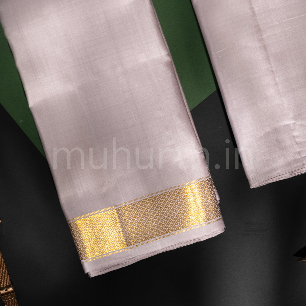 Premium Light Mauve Pure Silk Dhoti with Angavastram